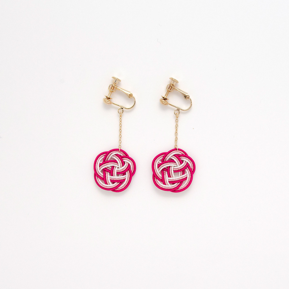 水引イヤリング　薔薇色