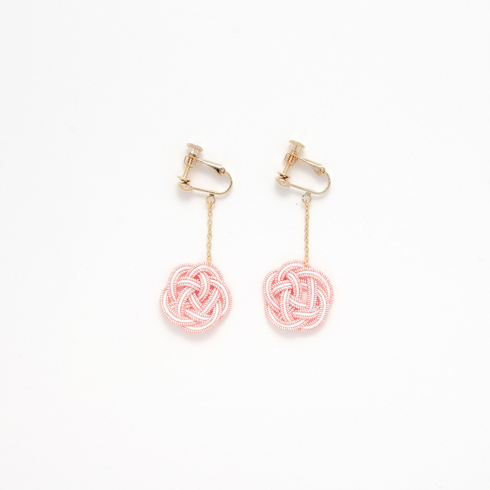 水引イヤリング　撫子色