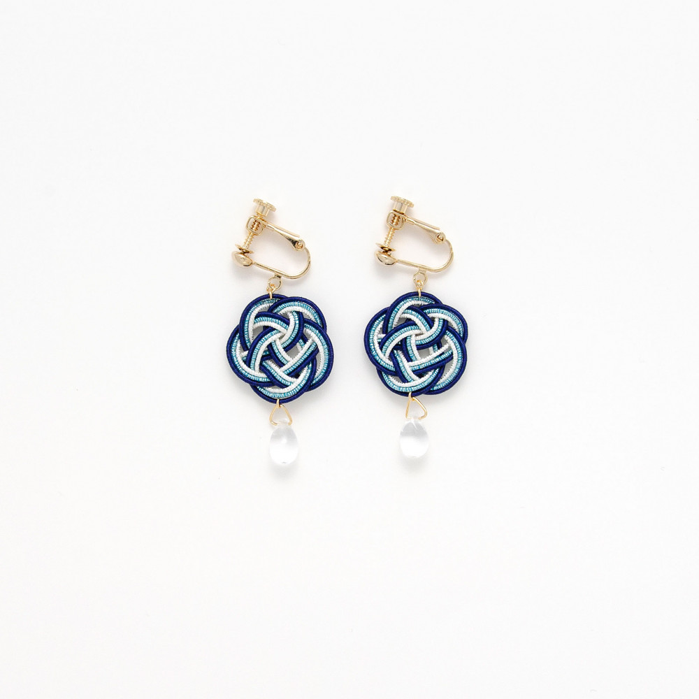 水引イヤリング　瑠璃色