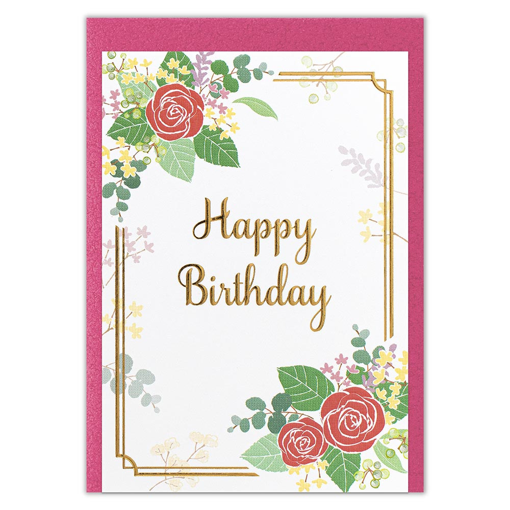 ミニカード　誕生日　フラワー赤