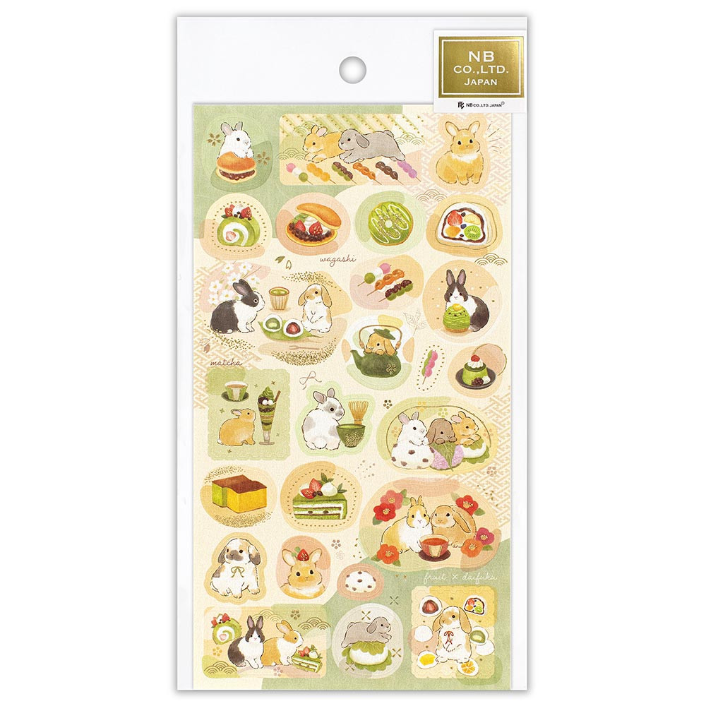 和風シール大　うさぎと和スイーツ